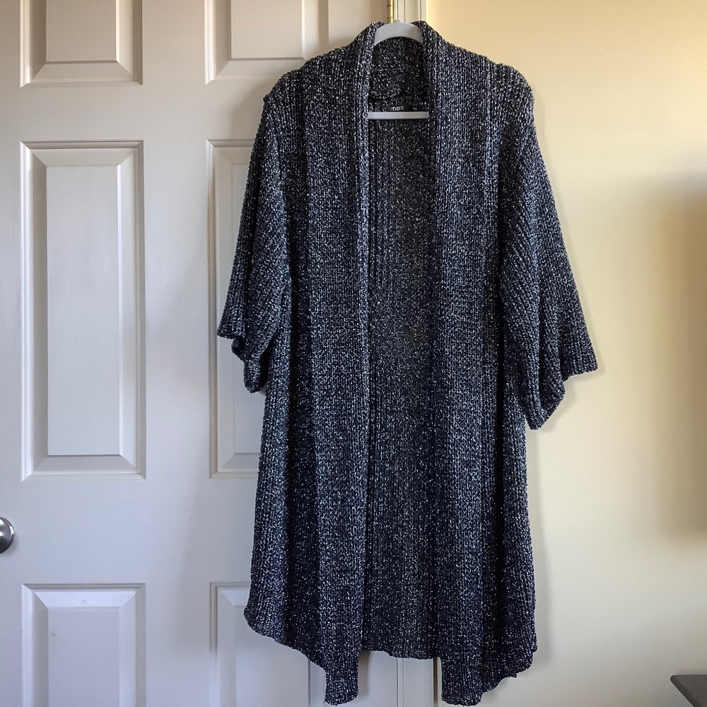 Mat Formal Open Front Long Cardigan Topper Black Silver SZ OS